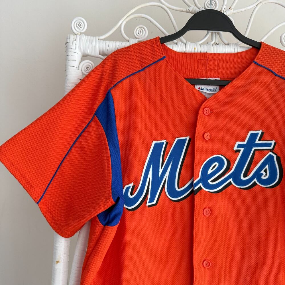Vintage New York Mets Jersey Mens Medium Orange Majestic Made In USA Shirt - Picture 2 of 13